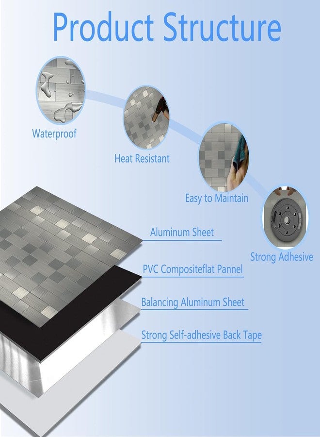 MUGATH Peel and Stick Metal Backsplash Tiles, Self Adhesive Aluminum Mosaic 3D Wall Sticker Wallpaper for Kitchen (12"x12") (Square),Metal Tiles Sticker for Floor Wall Bathroom (Glosy Silver, 2) - Image 4